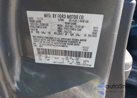 2012 Ford Escape Xlt z USA, uszkodzony, nr VIN 1FMCU0D74CKB44874